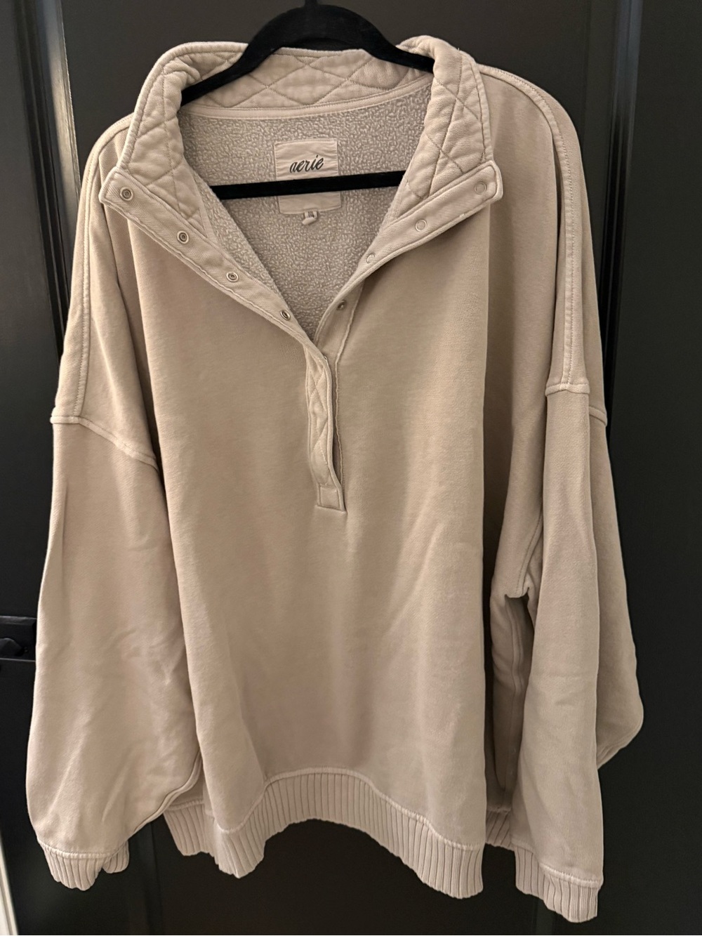 aerie Oversized Snap-Front Fleece Pullover — Light Taupe